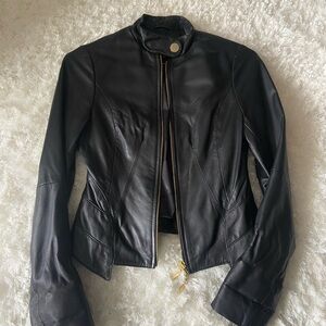 Guess by Marciano Black Leather Racer Jacket